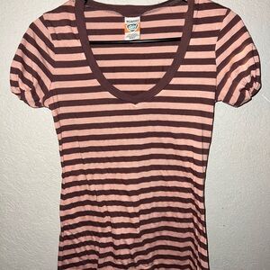 Weavers Girl Pink and Brown Striped Short Sleeve Top